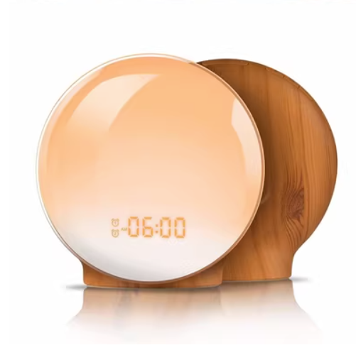 Sunrise lamp on a wood-grain base